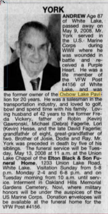 Oxbow Lake Pavilion - 12 May 2008 Former Owner Passes Away